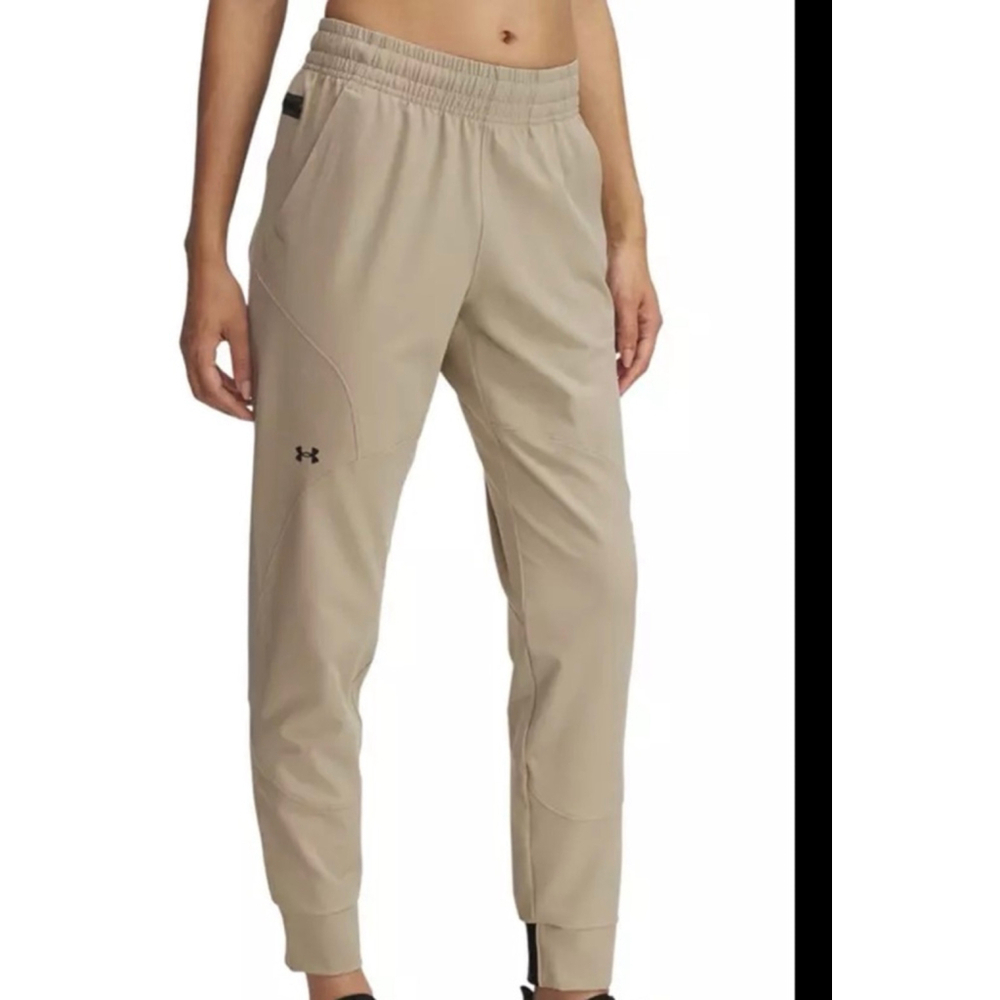 Women's Under Armour Beige Track Pants & Joggers xl with Black Accents